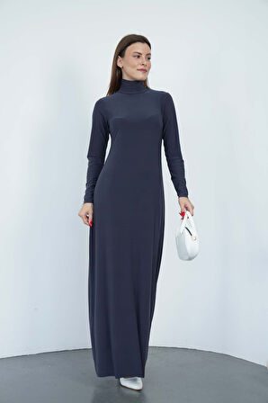 Dora Kadın Maxi Boy Balıkçı Yaka Sandy Elbise-Füme