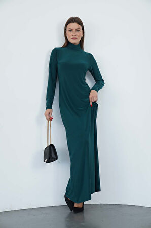 Dora Kadın Maxi Boy Balıkçı Yaka Sandy Elbise-Zümrüt Yeşil