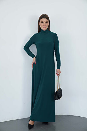 Dora Kadın Maxi Boy Balıkçı Yaka Sandy Elbise-Zümrüt Yeşil