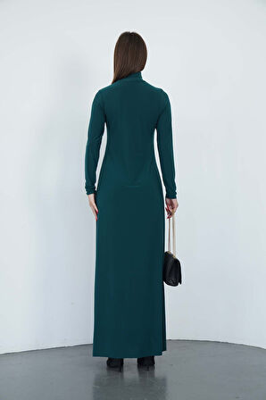 Dora Kadın Maxi Boy Balıkçı Yaka Sandy Elbise-Zümrüt Yeşil