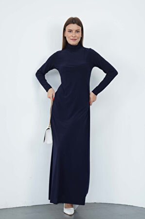 Dora Kadın Maxi Boy Balıkçı Yaka Sandy Elbise-Lacivert