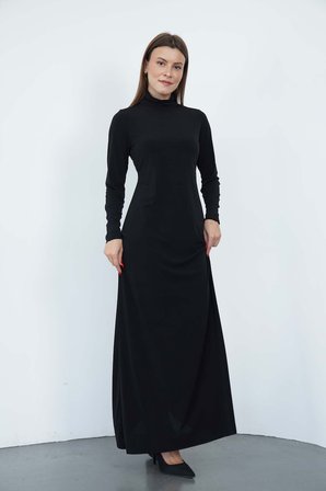 Dora Kadın Maxi Boy Balıkçı Yaka Sandy Elbise-Siyah