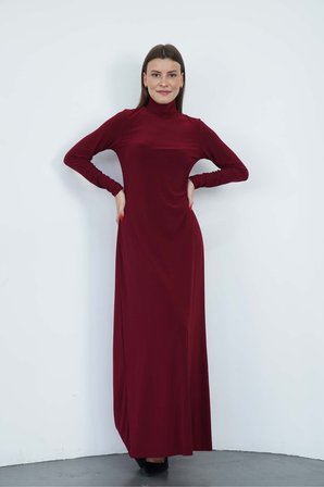 Dora Kadın Maxi Boy Balıkçı Yaka Sandy Elbise-Bordo