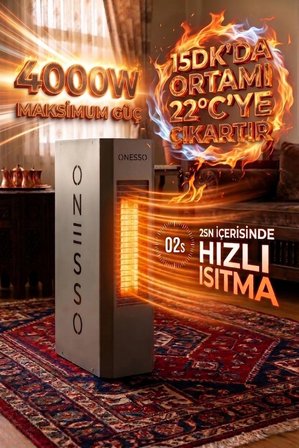 ONESSO PRO 4000W Sessiz Elektrikli Fanlı Isıtıcı - 3 Modlu Termostatlı (40m²'ye Kadar Etkili, 2sn Hızlı Isınma, Ev & Ofis & Atölye) 2 Yıl Garantili