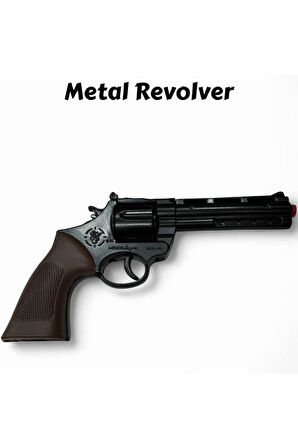 Metal Kapsül Mantar Mermili 25 Cm Revolver - Mantar Kapsüllü Sekiz Patlar Mantar Tabancası (MANTAR DAHİL DEĞİLDİR.)