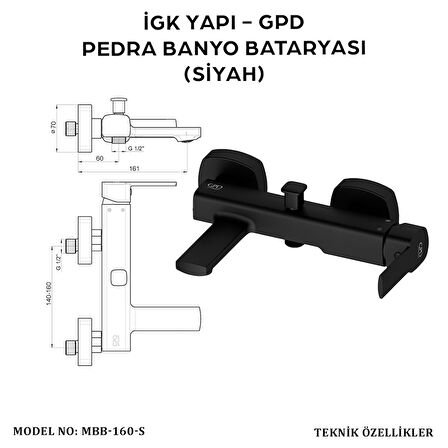 İGK YAPI - GPD MBB160-S PEDRA BANYO BATARYASI (SİYAH)