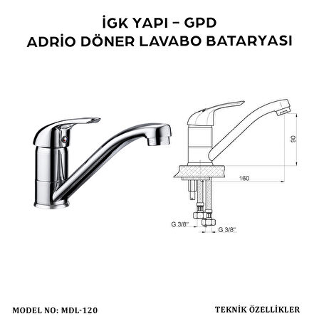 İGK YAPI - GPD Mdl120 Adrio Döner Lavabo Bataryası