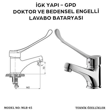 İGK YAPI - GPD MLB45 Doktor/Bedensel Engelli Lavabo Bataryası