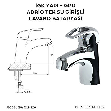 İGK YAPI - GPD MLT120 Adrio Tek Su Girişli Lavabo Bataryası