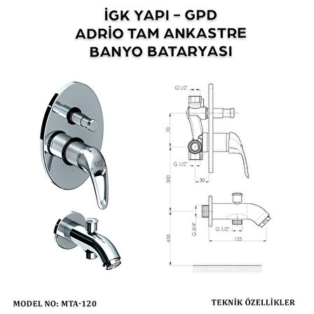 İGK YAPI - GPD MTA120 ADRİO TAM ANKASTRE BANYO BATARYASI