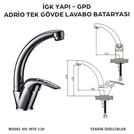 İGK YAPI - GPD MTL120 Adrio Tek Gövde Lavabo Bataryası