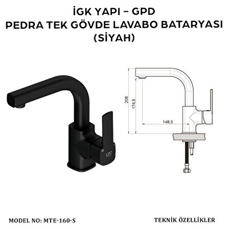 İGK YAPI - GPD MTL160-S Pedra Tek Gövde Lavabo Bataryası