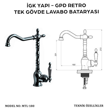 İGK YAPI - GPD MTL180 GPD Retro Tek Gövde Lavabo Bataryası