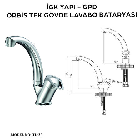 İGK YAPI - GPD TL30 Orbis Tek Gövde Lavabo Bataryası