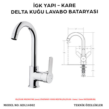 İGK YAPI – KARE Delta Kuğu Lavabo Bataryası (KDL14002)