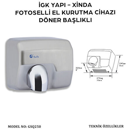 İGK YAPI – XinDa Fotoselli Döner Başlıklı El Kurutma Cihazı (GSQ250)