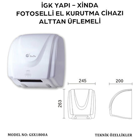 İGK YAPI – XinDa Fotoselli Alttan Üflemeli El Kurutma Makinesi (GSX-1800A)