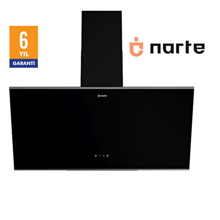 NARTE -H20090BX 90 CM Siyah  Cam Inox Çıtalı Eğimli Davlumbaz - 6 YIL GARANTİLİ