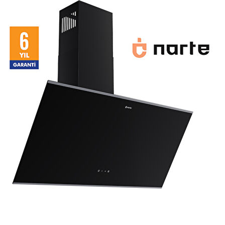 NARTE -H20090BX 90 CM Siyah  Cam Inox Çıtalı Eğimli Davlumbaz - 6 YIL GARANTİLİ