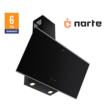 NARTE -H20090BX 90 CM Siyah  Cam Inox Çıtalı Eğimli Davlumbaz - 6 YIL GARANTİLİ