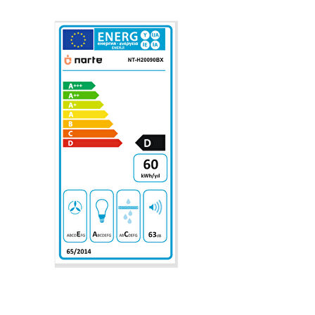 NARTE -H20090BX 90 CM Siyah  Cam Inox Çıtalı Eğimli Davlumbaz - 6 YIL GARANTİLİ