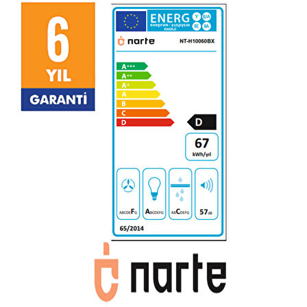 NARTE-H10060B 60CM SIYAHCAM INOX CITALI ÇİFT CAMLI EĞİMLİ DAVLUMBAZ