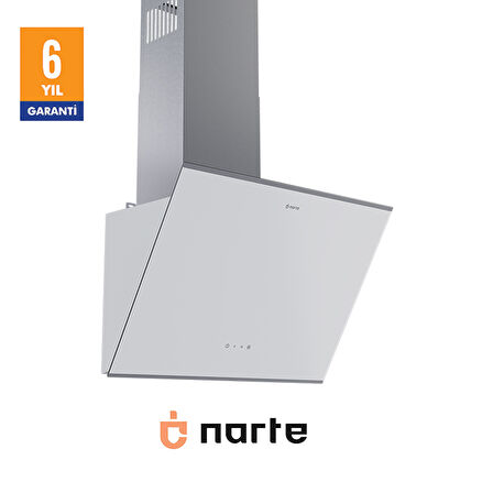 NARTE -H20060W 60 CM Beyaz Cam Inox Çıtalı Eğimli Davlumbaz - 6 YIL GARANTİLİ