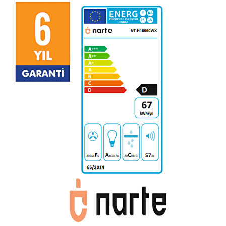 NARTE-H10060W 60CM BEYAZ CAM INOX CITALI ÇİFT CAMLI EĞİMLİ DAVLUMBAZ