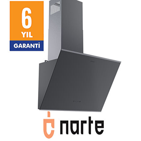 NARTE -H20060S 60 CM Gri Cam Inox Çıtalı Eğimli Davlumbaz - 6 YIL GARANTİLİ