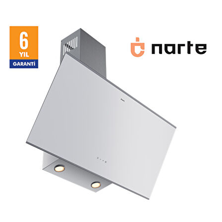 NARTE -H20090W 90 CM Beyaz Cam Inox Çıtalı Eğimli Davlumbaz - 6 YIL GARANTİLİ