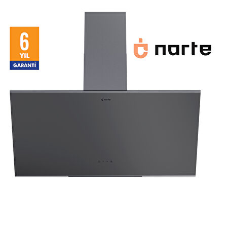 NARTE -H20090SX 90 CM Gri Cam Inox Çıtalı Eğimli Davlumbaz - 6 YIL GARANTİLİ