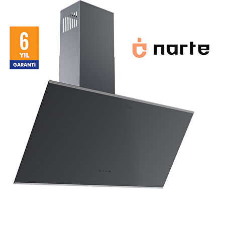 NARTE -H20090SX 90 CM Gri Cam Inox Çıtalı Eğimli Davlumbaz - 6 YIL GARANTİLİ