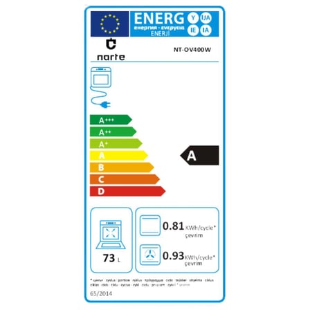 Narte NT-OV400W Ankastre Fırın, AirFry Özellikli, Beyaz Renk, 73 L, 60 cm