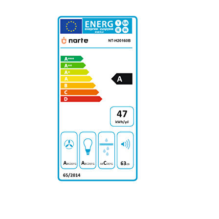 NARTE-H20160B 60CM SIYAHCAM EĞİMLİ DAVLUMBAZ - 6 YIL GARANTİLİ