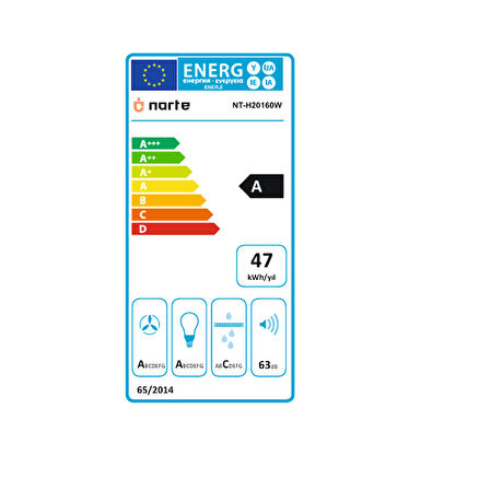 NARTE-H20160W 60CM BEYAZ CAM EĞİMLİ DAVLUMBAZ - 6 YIL GARANTİLİ
