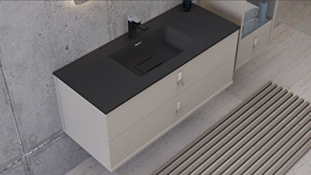 Real Stone Flatstone 80x50 Antrasit Etajerli Granit Banyo Lavabosu
