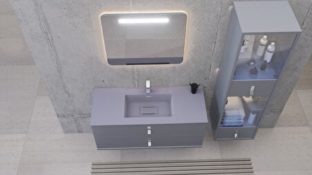 Real Stone Flatstone 80x50 Beyaz Etajerli Granit Banyo Lavabosu
