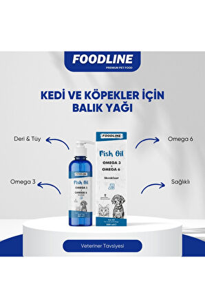 Foodline Fish Oil 200 ml | Omega 3&6 İçerikli Balık Yağı | Kedi ve Köpekler İçin Tüy ve Genel Sağlık Destekleyici