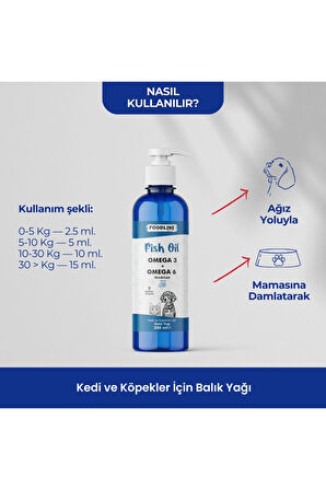 Foodline Fish Oil 200 ml | Omega 3&6 İçerikli Balık Yağı | Kedi ve Köpekler İçin Tüy ve Genel Sağlık Destekleyici