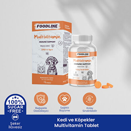 Foodline MultiVitamin 75 Tablet | Kedi ve Köpekler İçin Bağışıklık Destekleyici