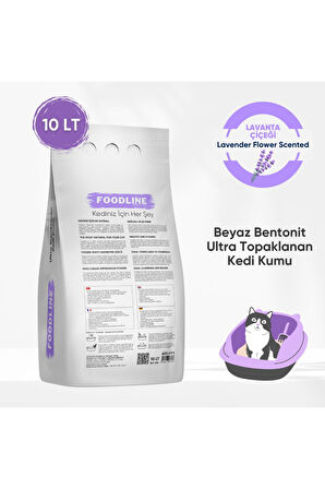 Foodline Lavanta Kokulu İnce Taneli Bentonit Topaklanan Kedi Kumu 10 Lt