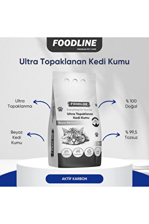 Foodline Aktif Karbonlu İnce Taneli Bentonit Topaklanan Kedi Kumu 10 Lt