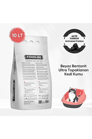 Foodline Aktif Karbonlu İnce Taneli Bentonit Topaklanan Kedi Kumu 10 Lt