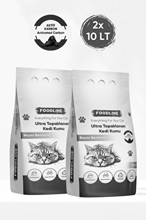 Foodline Aktif Karbonlu İnce Taneli Bentonit Topaklanan Kedi Kumu 10 Lt X 2 Adet