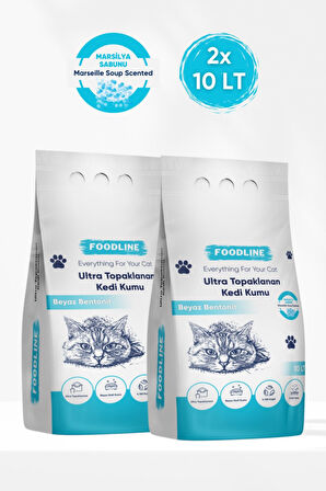 Foodline Marsilya Sabunu Kokulu İnce Taneli Bentonit Topaklanan Kedi Kumu 10 Lt X 2 Adet