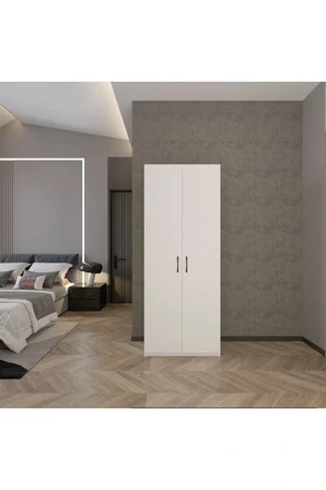 2 Kapaklı 5 Katlı Çok Amaçlı Atlantik Beyaz Elbise Dolabı 70 Cm