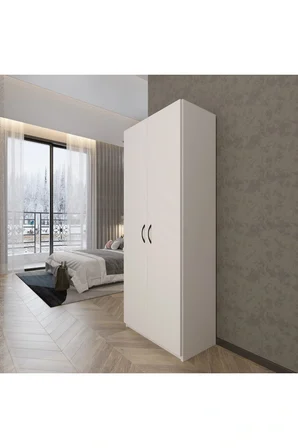 2 Kapaklı 5 Katlı Çok Amaçlı Atlantik Beyaz Elbise Dolabı 70 Cm