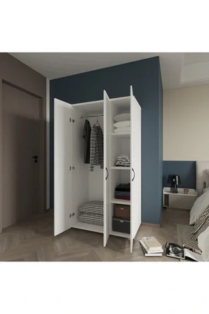 Doruk 3 Kapaklı Beyaz Elbise Dolabı Çok Amaçlı Dolap 90 cm Genişlik