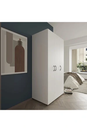 Doruk 3 Kapaklı Beyaz Elbise Dolabı Çok Amaçlı Dolap 90 cm Genişlik