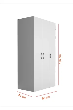 Doruk 3 Kapaklı Beyaz Elbise Dolabı Çok Amaçlı Dolap 90 cm Genişlik